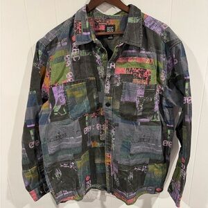 BDG Urban Outfitters Denim Jacket Shirt Button Up VHS Glitch Size Large